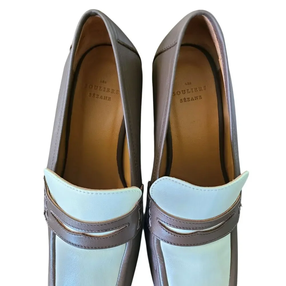 Sezane Jessie Heeled Loafers Two-Tone Platform Square Toe – Size 39 / US 8